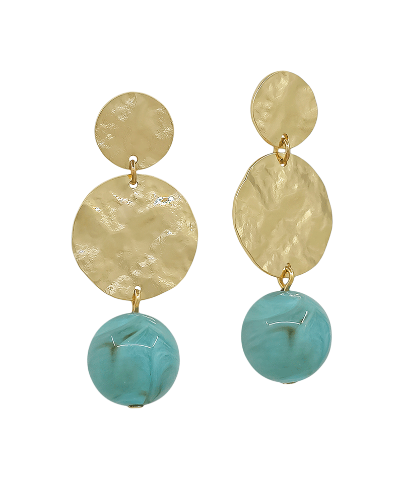Round Metal & Resin Bead Drop Post Earring - 1.8"