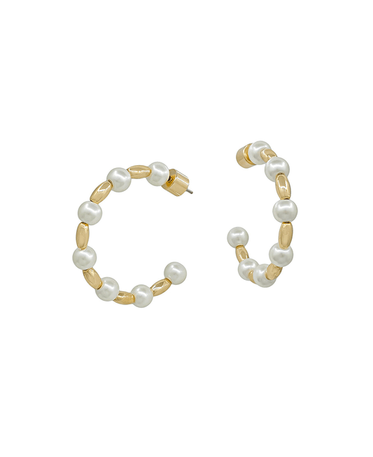 5mm Pearl & Oval Metal Hoop Earring - 1.0"