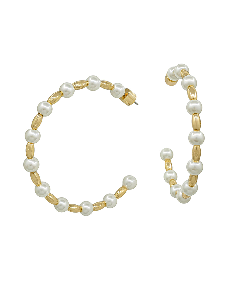 5mm Pearl & Oval Metal Hoop Earring - 1.8"
