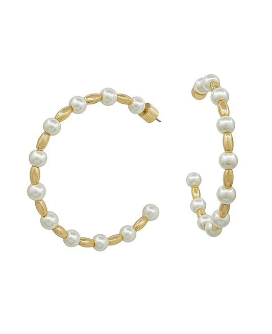 5mm Pearl & Oval Metal Hoop Earring - 1.8"