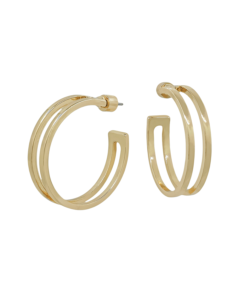 Layered Open Round Hoop Earring - 1.2"