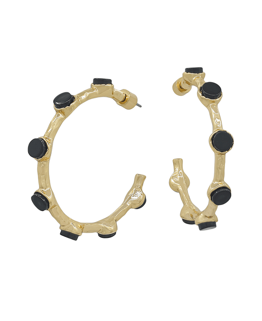 Hammered Metal w/ 5mm Resin Attached Hoop Earring - 1.8"