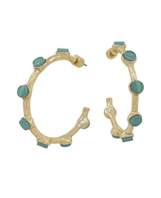 Hammered Metal w/ 5mm Resin Attached Hoop Earring - 1.8"