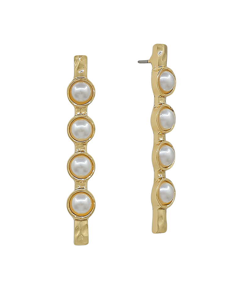 Pearl Metal Bar Post Earring - 1.5"