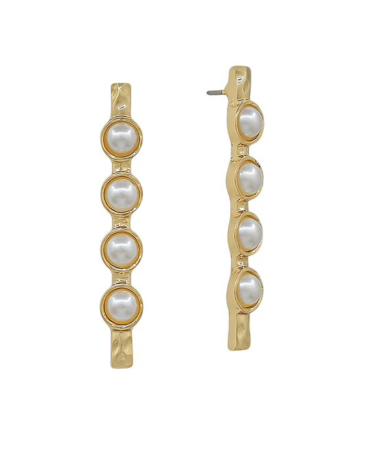 Pearl Metal Bar Post Earring - 1.5"