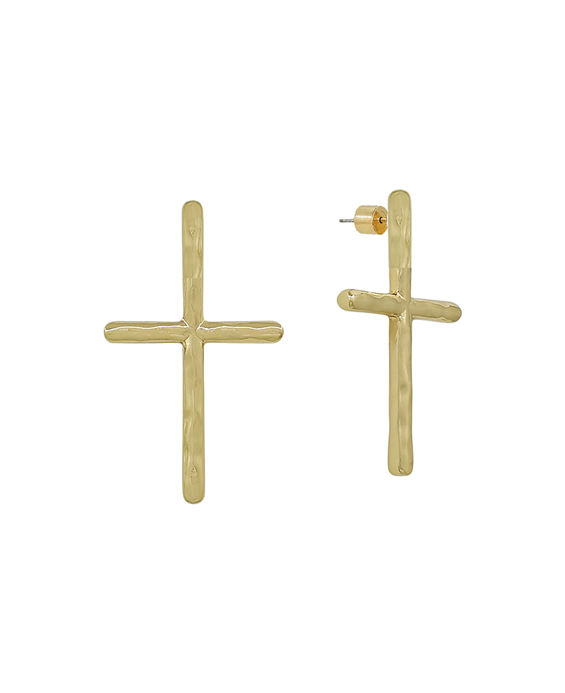 Hammered Metal Texture Cross Stud Earring - 1.2"