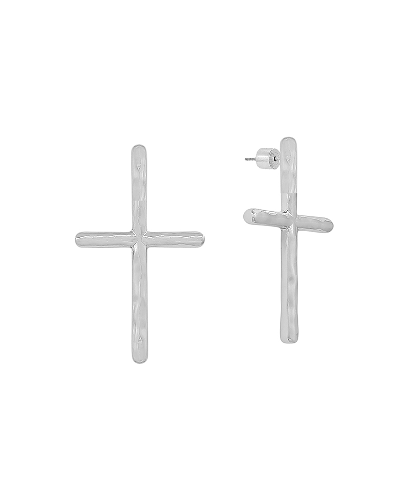 Hammered Metal Texture Cross Stud Earring - 1.2"