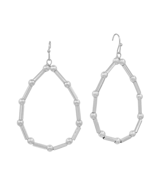 4mm Pearl & Metal Bar Teardrop Earring - 1.8"