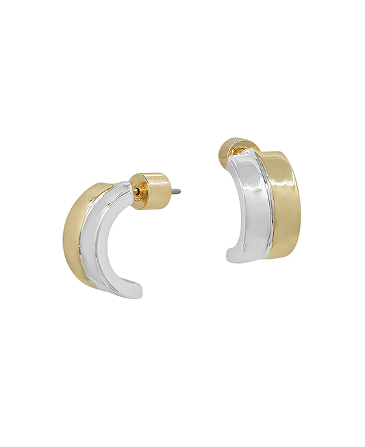 Double Layered Half Round Metal 15mm Hoop Earring