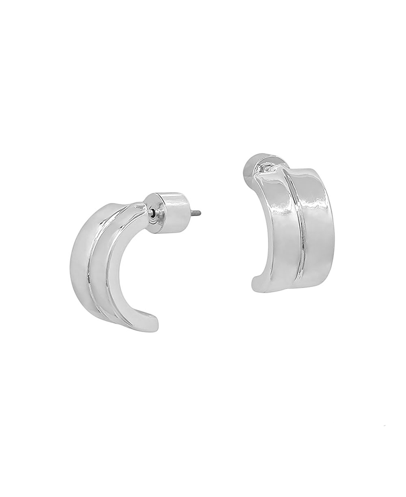 Double Layered Half Round Metal 15mm Hoop Earring
