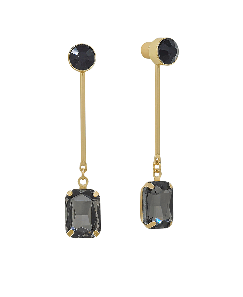 6mm Stone Metal w/ Bar & Rectangle Stone Drop Earring - 2.0"