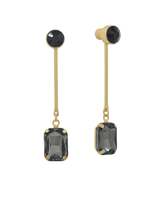 6mm Stone Metal w/ Bar & Rectangle Stone Drop Earring - 2.0"