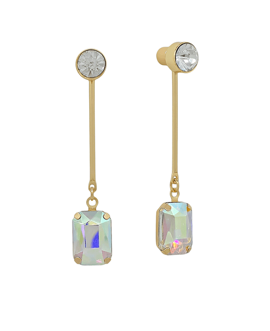 6mm Stone Metal w/ Bar & Rectangle Stone Drop Earring - 2.0"
