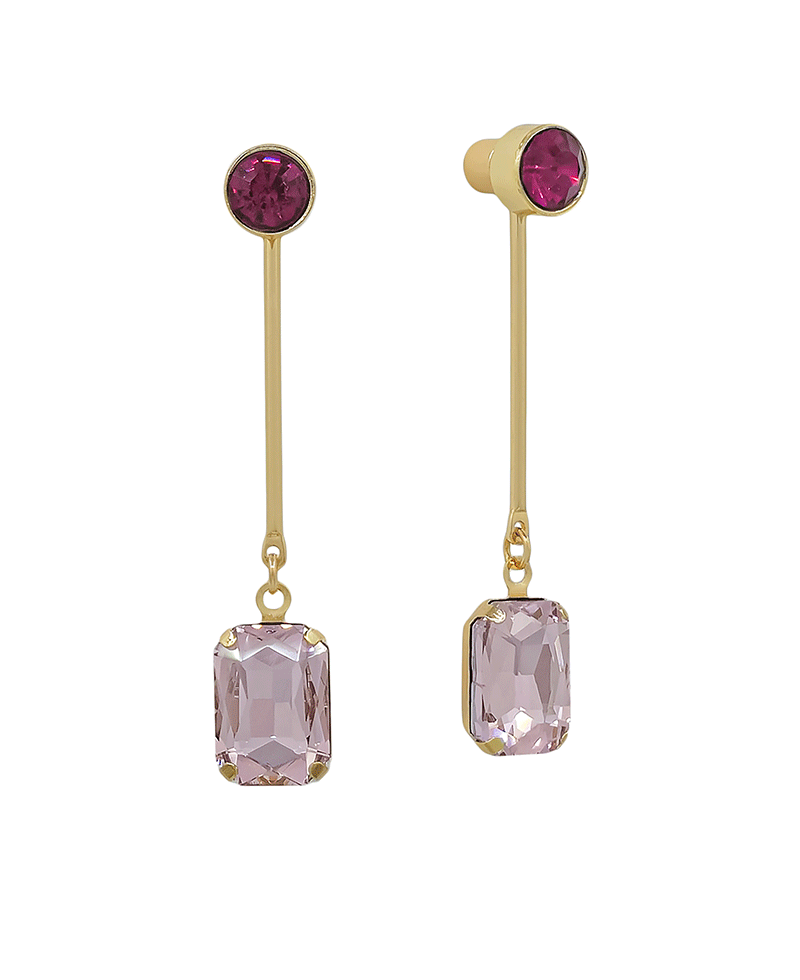 6mm Stone Metal w/ Bar & Rectangle Stone Drop Earring - 2.0"