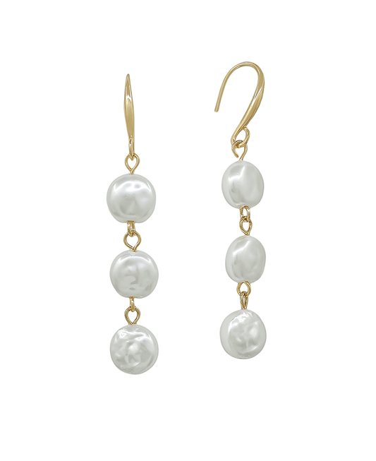 8mm Coin Pearl 3 Drop Earring - 1.5"