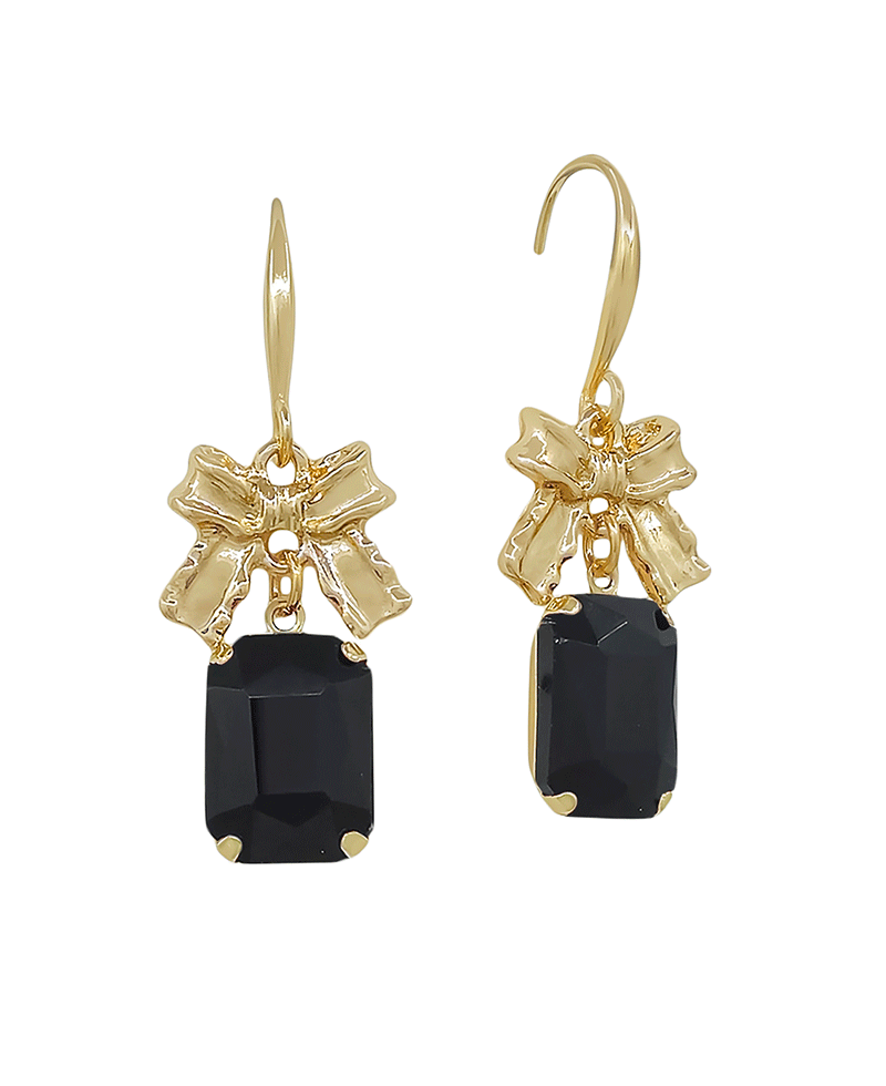 Mini Ribbon W Rectangle Stone Drop Earring - 1.2"