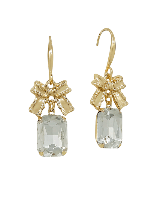 Mini Ribbon W Rectangle Stone Drop Earring - 1.2"