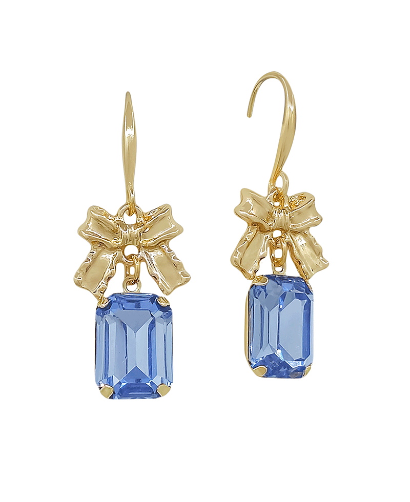 Mini Ribbon W Rectangle Stone Drop Earring - 1.2"