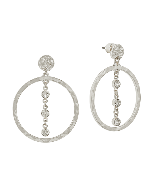 Double Round Metal w/ 3 Stone Linear Earring - 1.5"