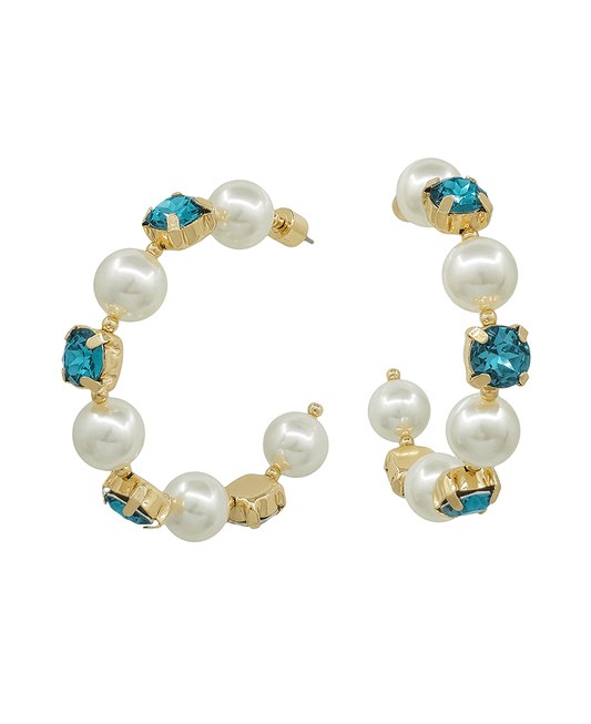 10mm Pearl & Stone Hoop Earring - 2.0"