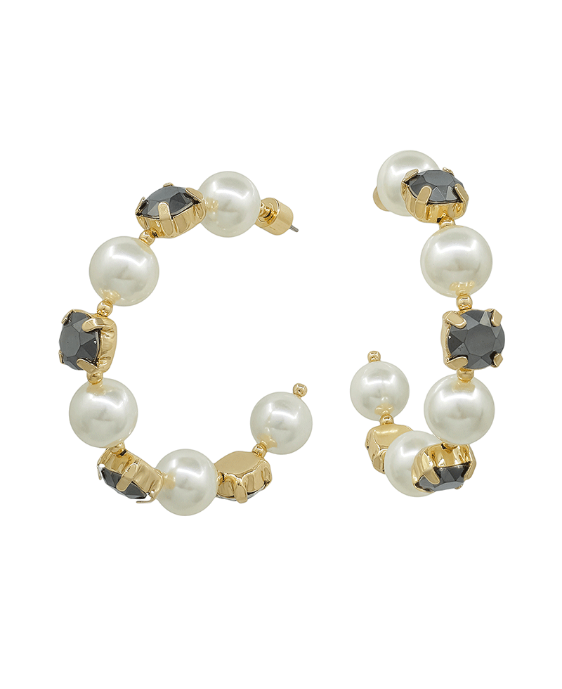 10mm Pearl & Stone Hoop Earring - 2.0"