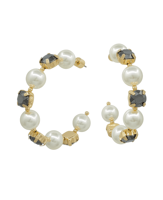 10mm Pearl & Stone Hoop Earring - 2.0"