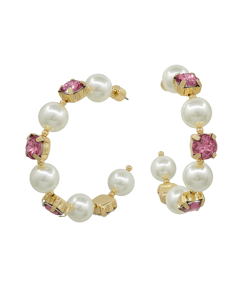 10mm Pearl & Stone Hoop Earring - 2.0"