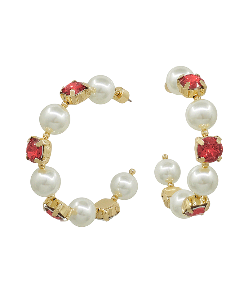 10mm Pearl & Stone Hoop Earring - 2.0"