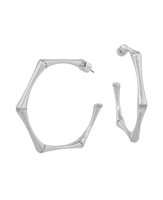 Hexagon Bamboo Shape Metal Hoop Earring - 2.0"