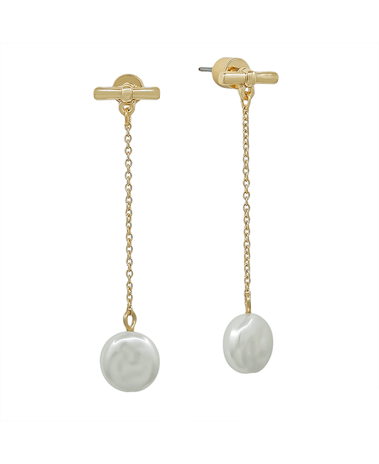 Metal Bar w/ 10mm Coin Pearl Drop Earring - 2.0"