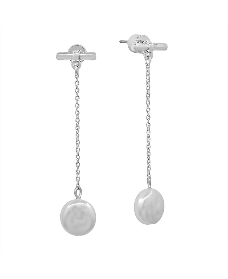 Metal Bar w/ 10mm Coin Pearl Drop Earring - 2.0"