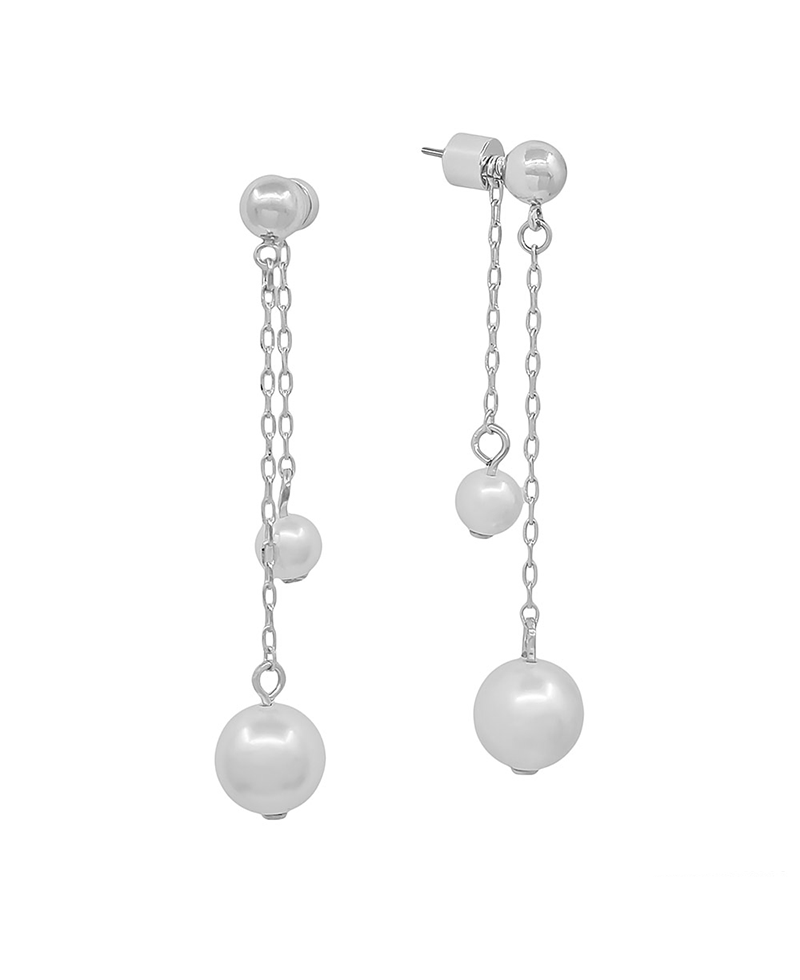 Linear Chain 5 & 10mm Pearl Drop Earring - 2.0"