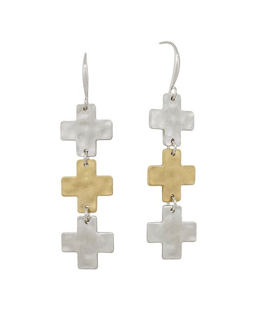 Cross Metal 3 Drop Earring - 2.0"