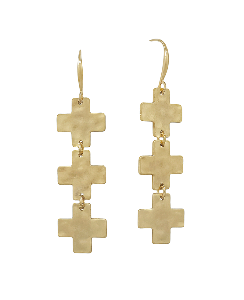 Cross Metal 3 Drop Earring - 2.0"