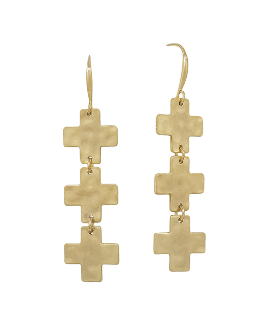 Cross Metal 3 Drop Earring - 2.0"