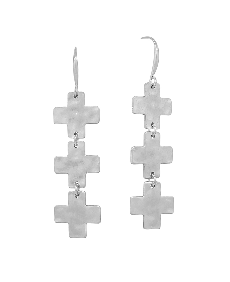 Cross Metal 3 Drop Earring - 2.0"