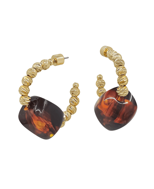Resin Bead Accent 4mm Texture Hoop Earring - 1.2"