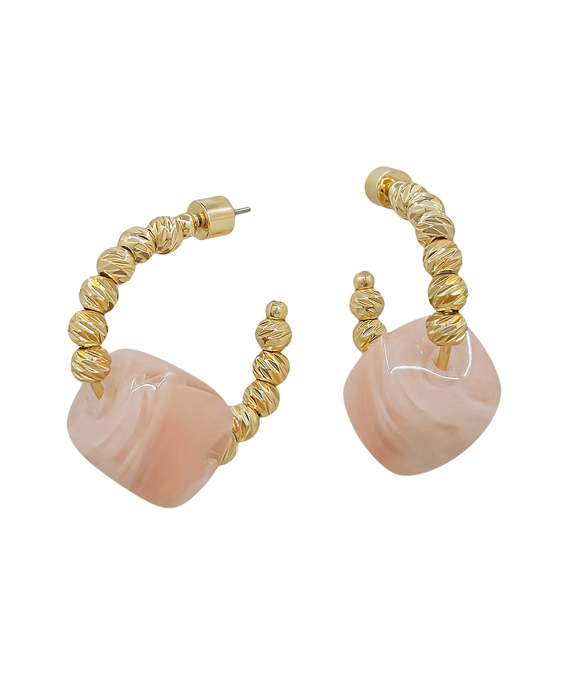 Resin Bead Accent 4mm Texture Hoop Earring - 1.2"