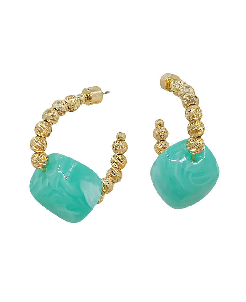 Resin Bead Accent 4mm Texture Hoop Earring - 1.2"