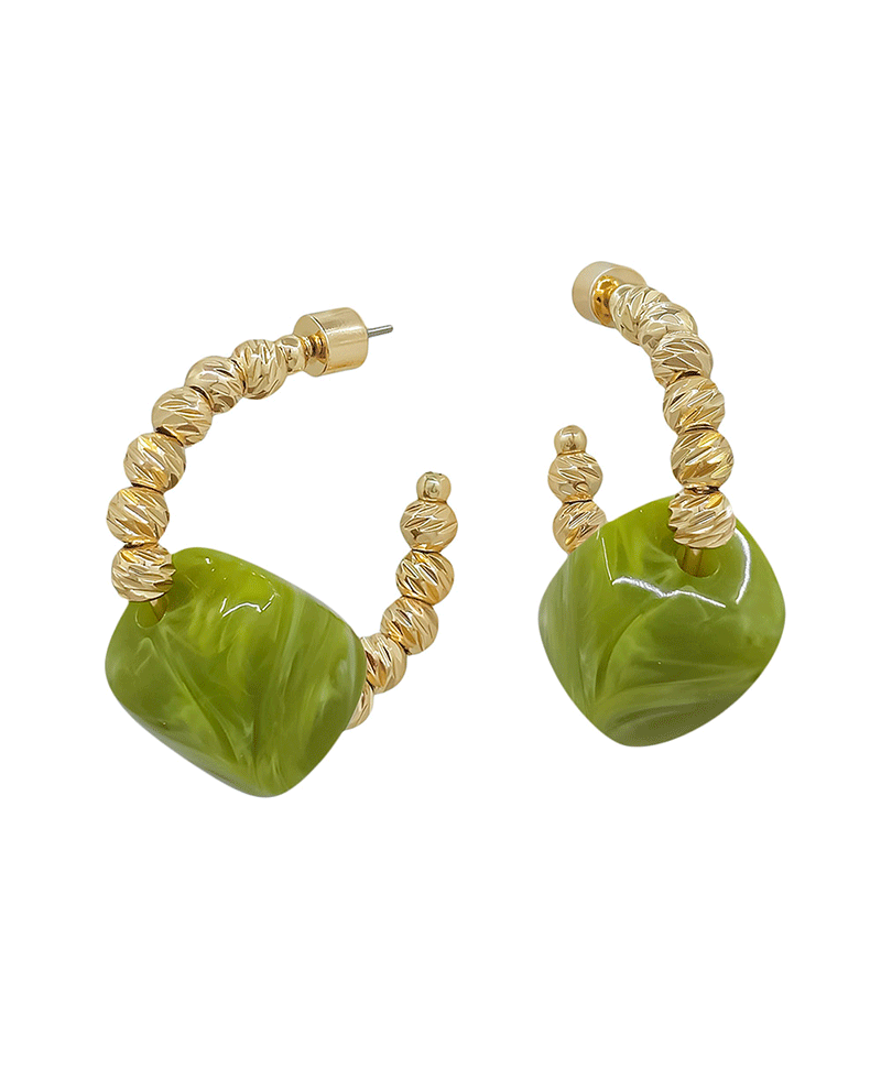 Resin Bead Accent 4mm Texture Hoop Earring - 1.2"