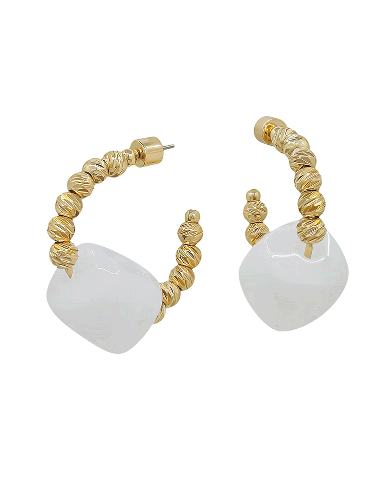 Resin Bead Accent 4mm Texture Hoop Earring - 1.2"