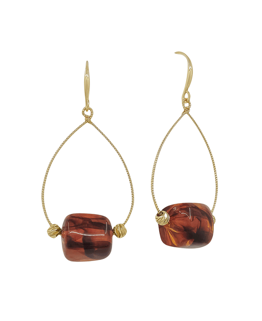 Wire Teardrop w/ Geo Resin Bead Earring - 1.8"