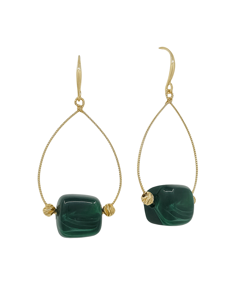 Wire Teardrop w/ Geo Resin Bead Earring - 1.8"