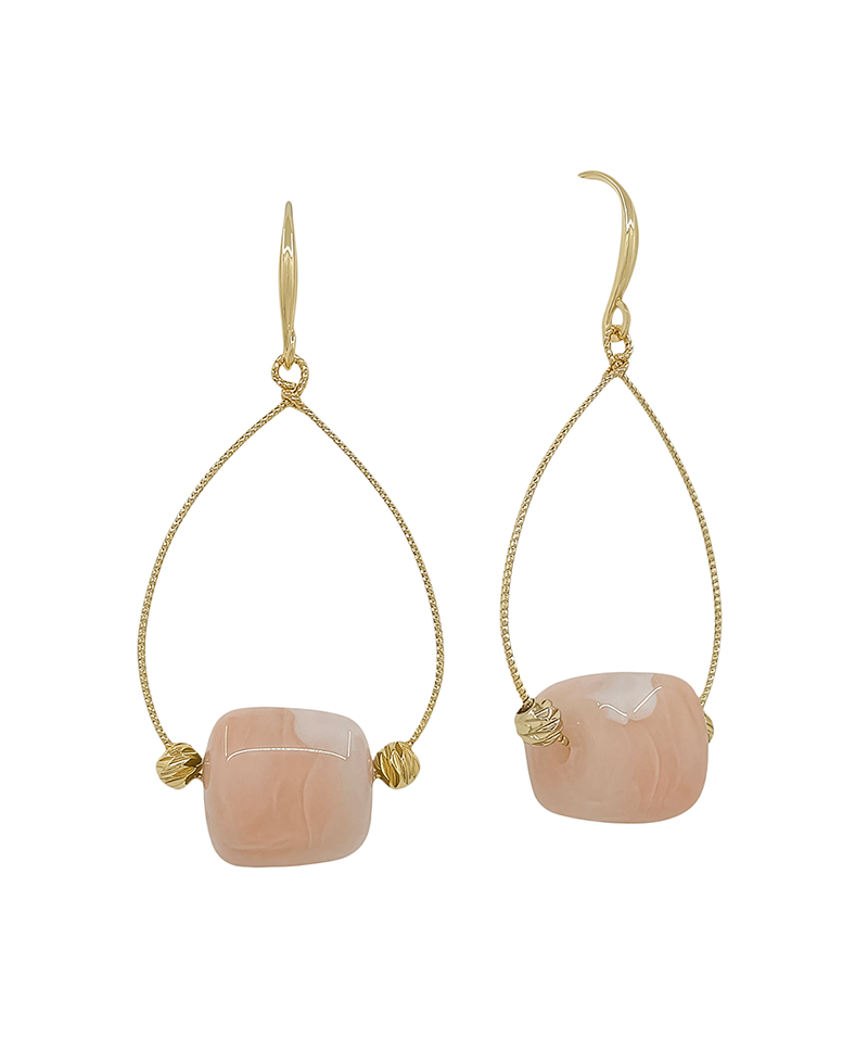 Wire Teardrop w/ Geo Resin Bead Earring - 1.8"