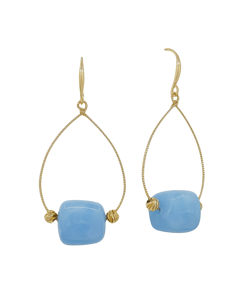 Wire Teardrop w/ Geo Resin Bead Earring - 1.8"