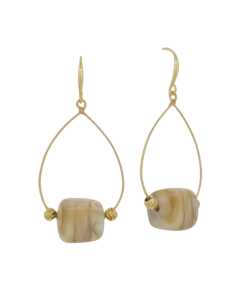 Wire Teardrop w/ Geo Resin Bead Earring - 1.8"