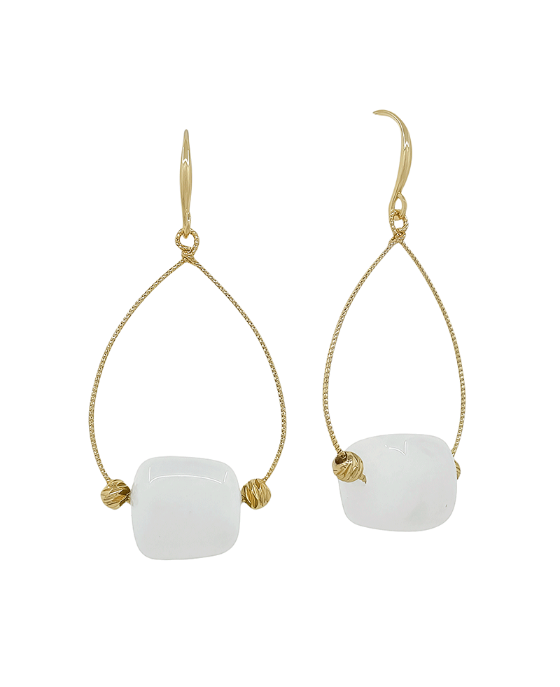 Wire Teardrop w/ Geo Resin Bead Earring - 1.8"
