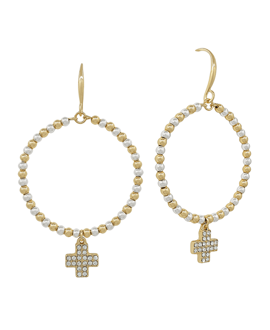 3mm CCB Round w/ Paved Cross Earring - 2.0"