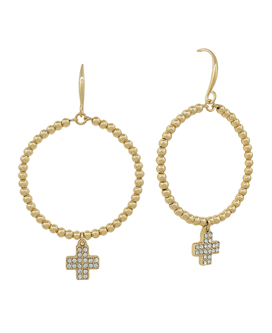 3mm CCB Round w/ Paved Cross Earring - 2.0"