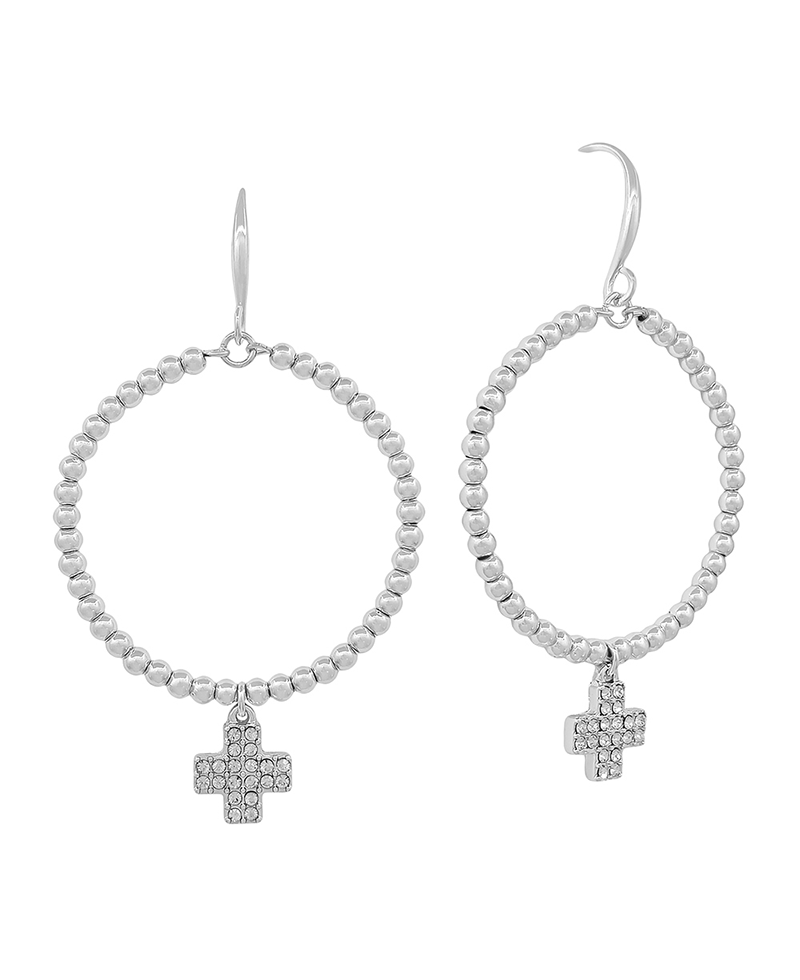 3mm CCB Round w/ Paved Cross Earring - 2.0"